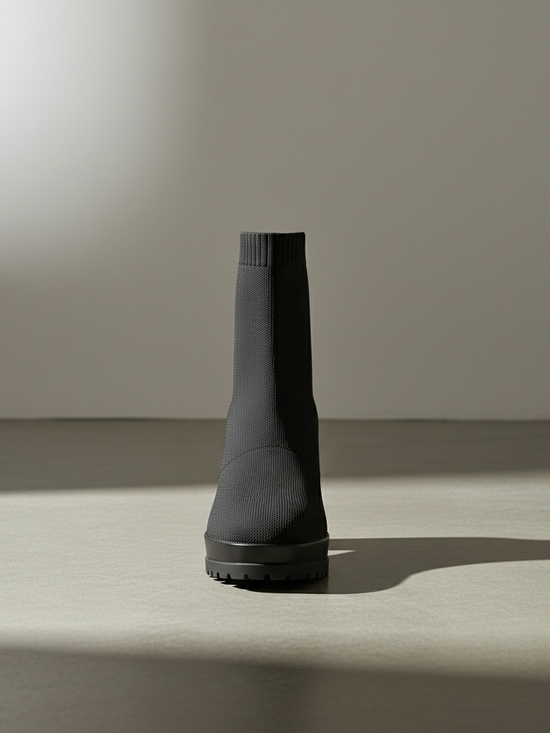 NWOT- Black Sock Boot Ankle With A Block Heel - Picture 3 of 10